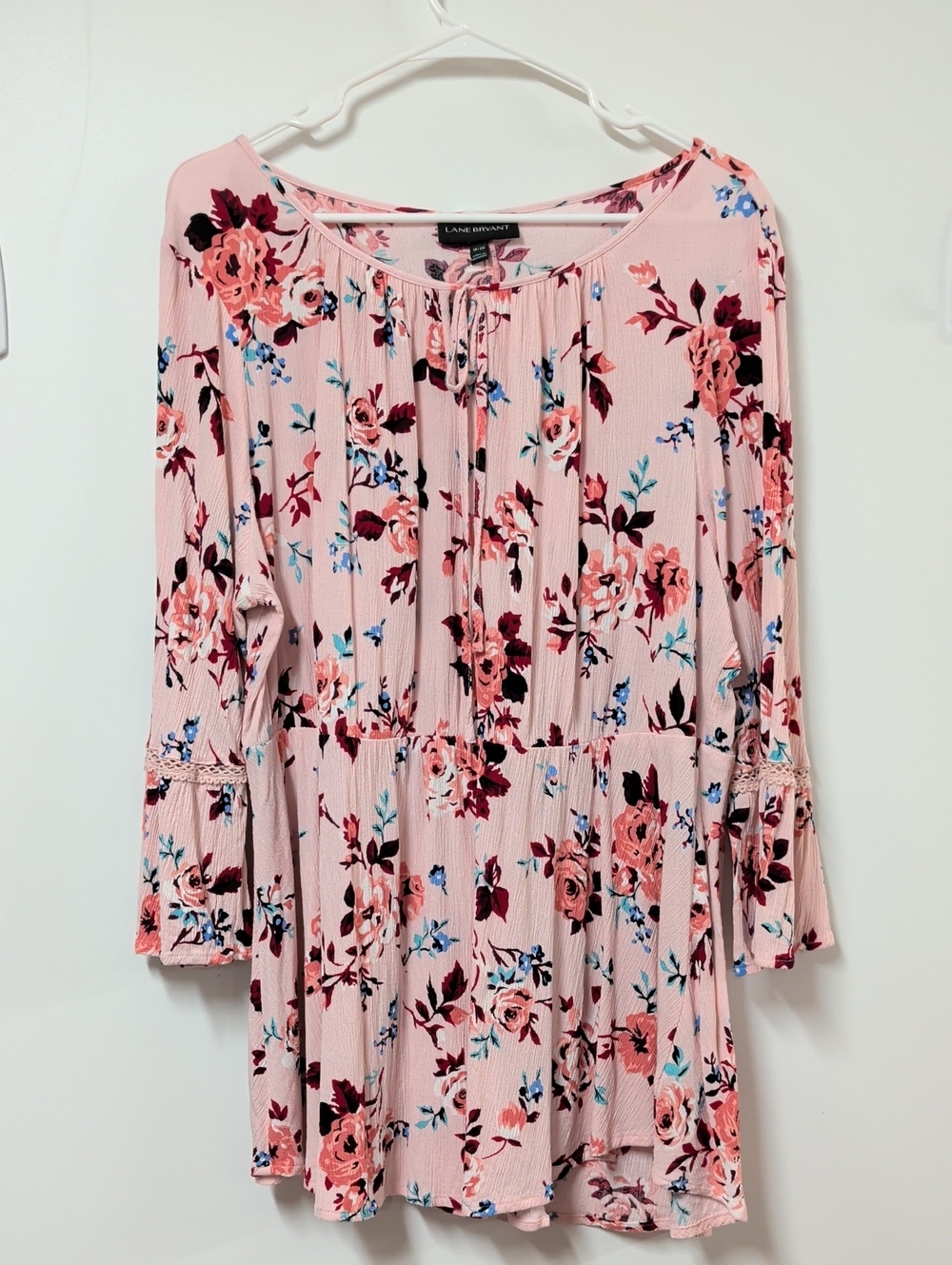 Lane Bryant Pink and Red Floral Peasant Blouse Size 18/20